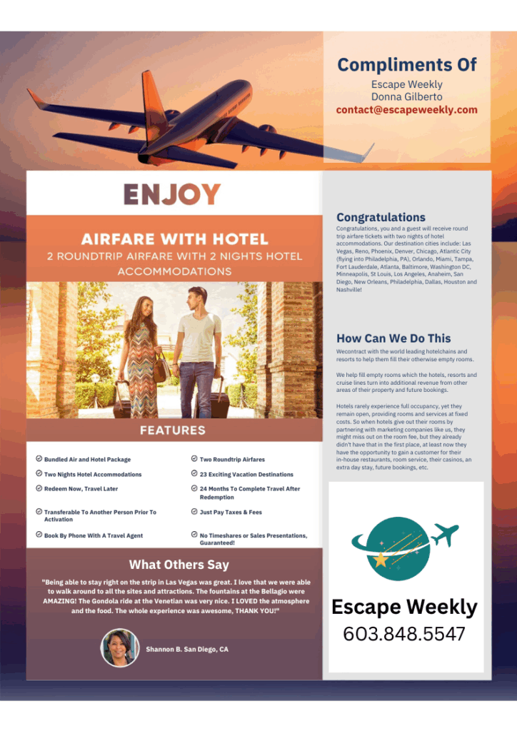 2nt hotel & RT Airfare